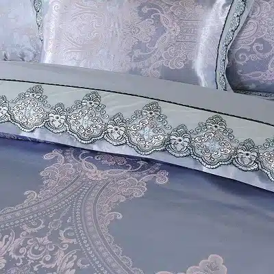 White Silver Color Jacquard Luxury Bedding sets 4/6 Pcs Queen/King size lace cotton Stain Bed set Bed linen Duvet cover pillow 79
