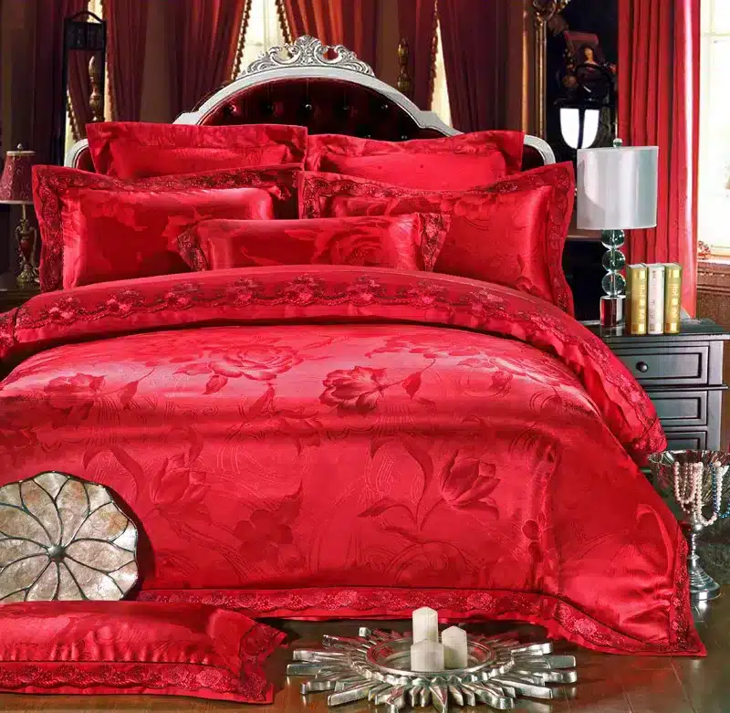 White Silver Color Jacquard Luxury Bedding sets 4/6 Pcs Queen/King size lace cotton Stain Bed set Bed linen Duvet cover pillow 82