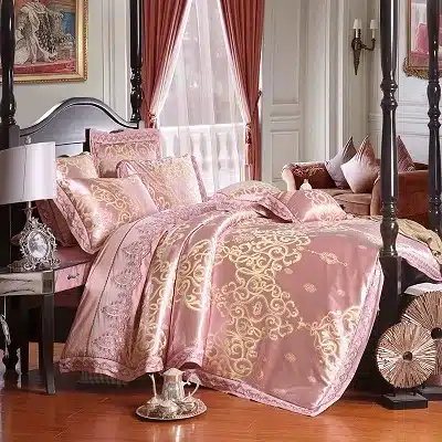 White Silver Color Jacquard Luxury Bedding sets 4/6 Pcs Queen/King size lace cotton Stain Bed set Bed linen Duvet cover pillow 94