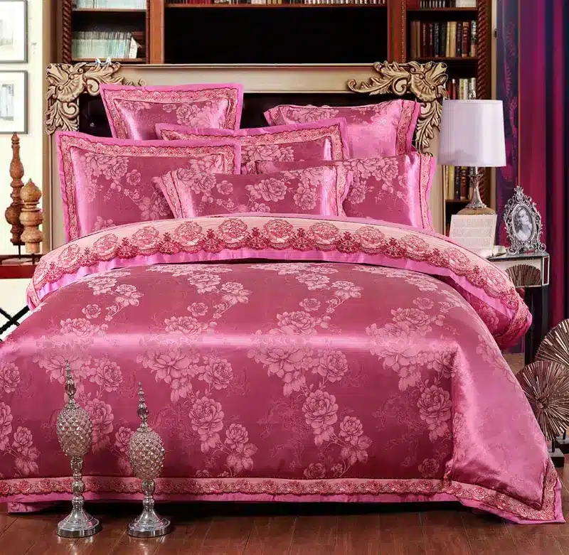 White Silver Color Jacquard Luxury Bedding sets 4/6 Pcs Queen/King size lace cotton Stain Bed set Bed linen Duvet cover pillow 98