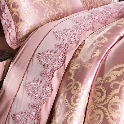 White Silver Color Jacquard Luxury Bedding sets 4/6 Pcs Queen/King size lace cotton Stain Bed set Bed linen Duvet cover pillow 97