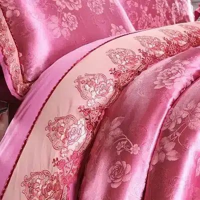 White Silver Color Jacquard Luxury Bedding sets 4/6 Pcs Queen/King size lace cotton Stain Bed set Bed linen Duvet cover pillow 100