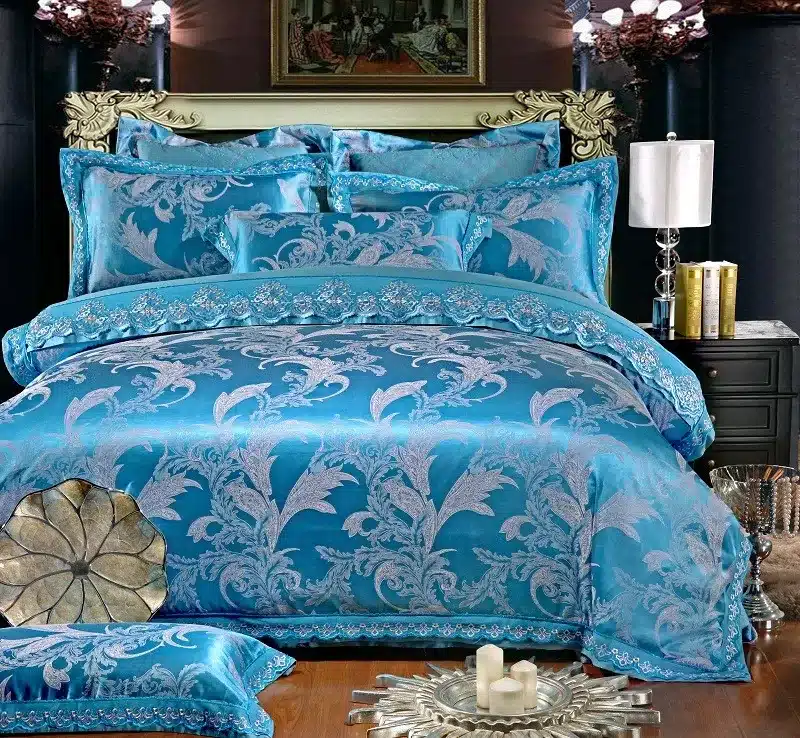 White Silver Color Jacquard Luxury Bedding sets 4/6 Pcs Queen/King size lace cotton Stain Bed set Bed linen Duvet cover pillow 104