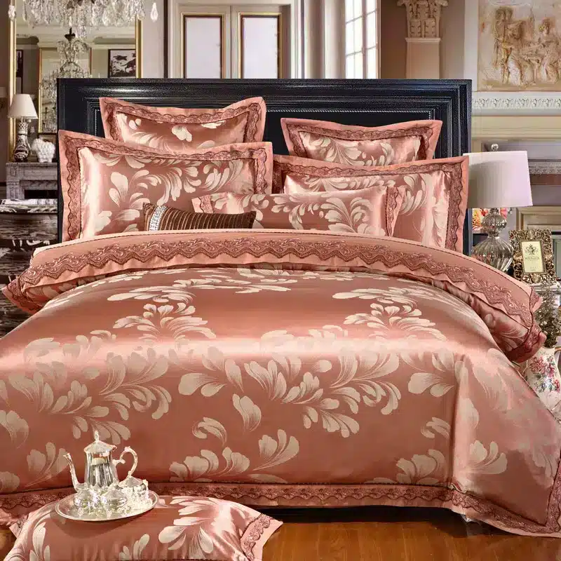 White Silver Color Jacquard Luxury Bedding sets 4/6 Pcs Queen/King size lace cotton Stain Bed set Bed linen Duvet cover pillow 109