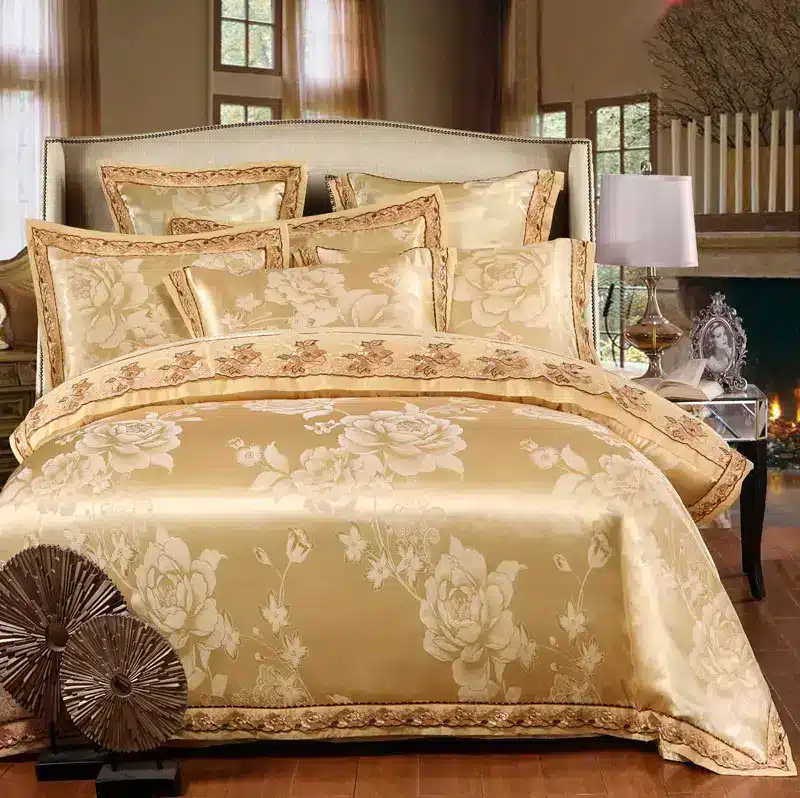 White Silver Color Jacquard Luxury Bedding sets 4/6 Pcs Queen/King size lace cotton Stain Bed set Bed linen Duvet cover pillow 119