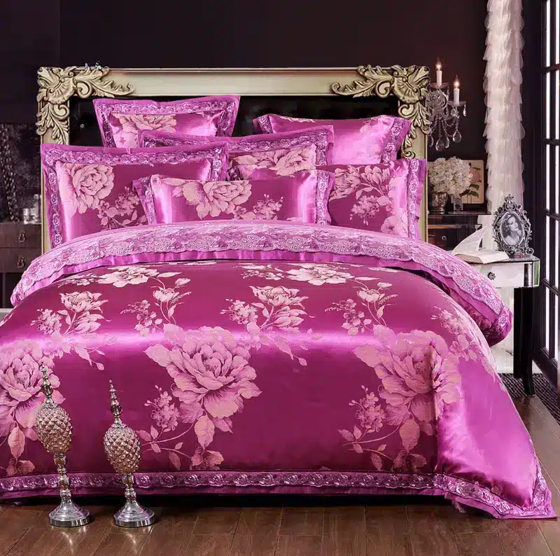 White Silver Color Jacquard Luxury Bedding sets 4/6 Pcs Queen/King size lace cotton Stain Bed set Bed linen Duvet cover pillow 125