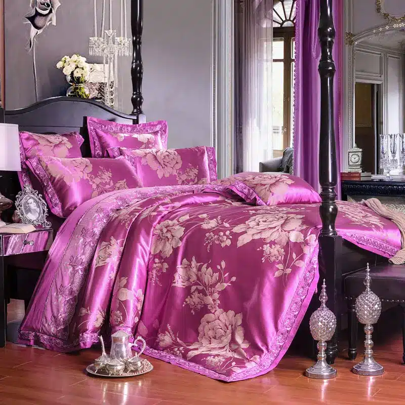White Silver Color Jacquard Luxury Bedding sets 4/6 Pcs Queen/King size lace cotton Stain Bed set Bed linen Duvet cover pillow 126