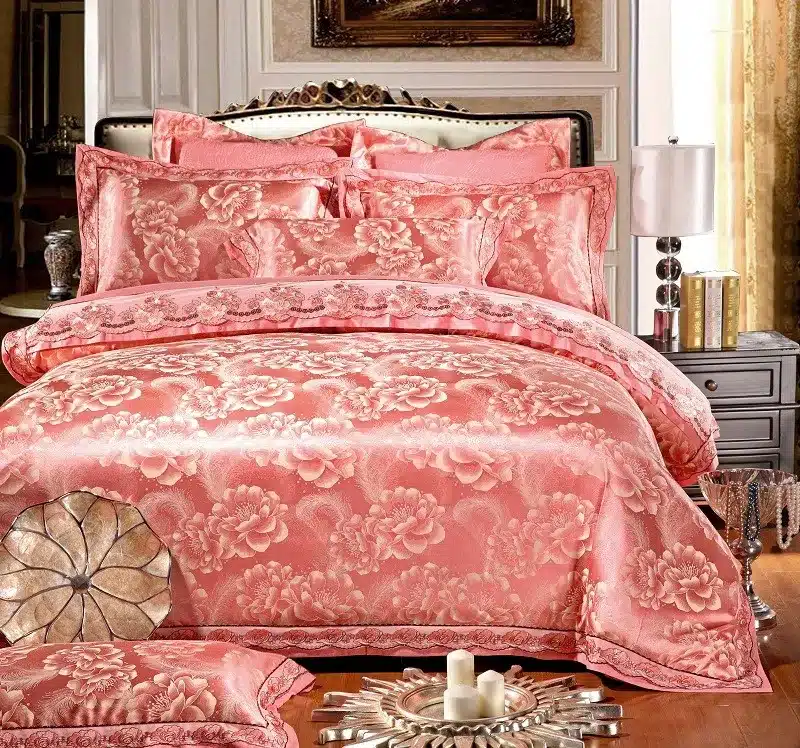 White Silver Color Jacquard Luxury Bedding sets 4/6 Pcs Queen/King size lace cotton Stain Bed set Bed linen Duvet cover pillow 131