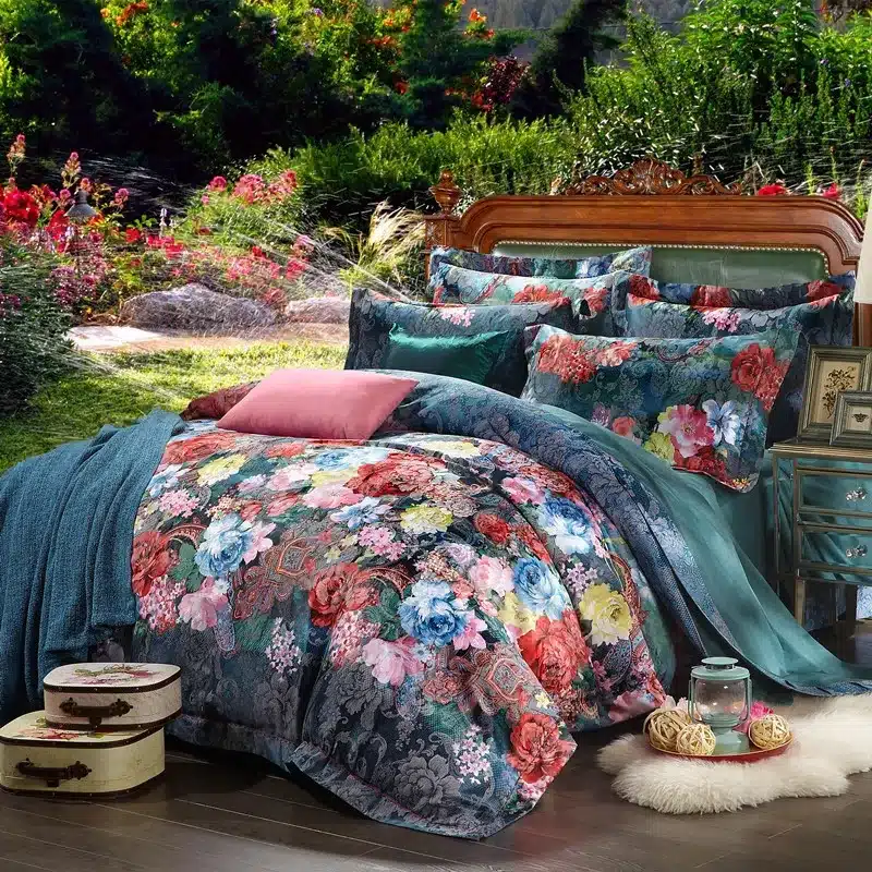 100% cotton bule jacquard floral luxury bedding sets queen king size duvet cover bed sheet set,bed set bed linen pillowcase 15