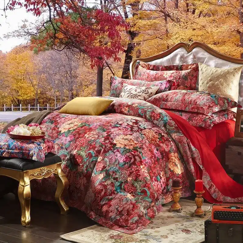 100% cotton bule jacquard floral luxury bedding sets queen king size duvet cover bed sheet set,bed set bed linen pillowcase 26