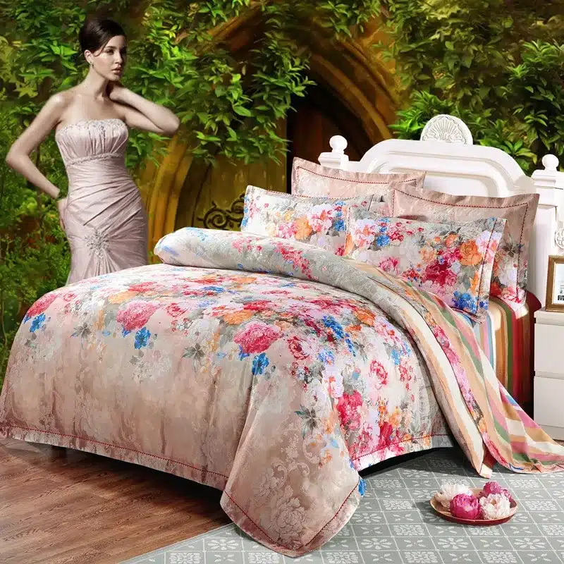 100% cotton bule jacquard floral luxury bedding sets queen king size duvet cover bed sheet set,bed set bed linen pillowcase 35