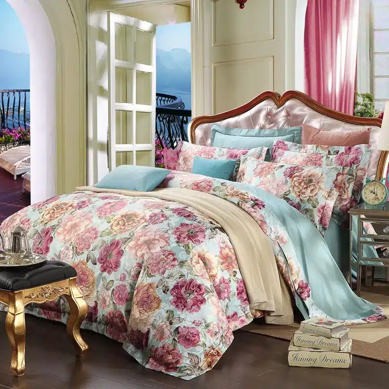 100% cotton bule jacquard floral luxury bedding sets queen king size duvet cover bed sheet set,bed set bed linen pillowcase 39