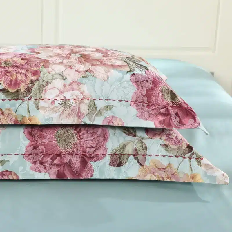 100% cotton bule jacquard floral luxury bedding sets queen king size duvet cover bed sheet set,bed set bed linen pillowcase 41