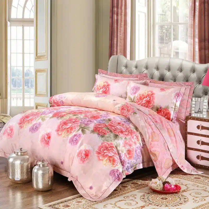 100% cotton bule jacquard floral luxury bedding sets queen king size duvet cover bed sheet set,bed set bed linen pillowcase 43