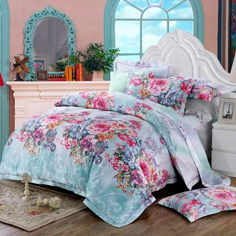 100% cotton bule jacquard floral luxury bedding sets queen king size duvet cover bed sheet set,bed set bed linen pillowcase 59