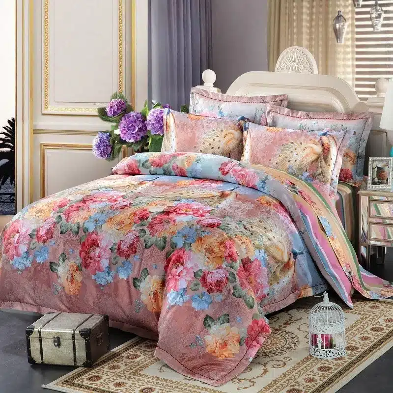 100% cotton bule jacquard floral luxury bedding sets queen king size duvet cover bed sheet set,bed set bed linen pillowcase 63