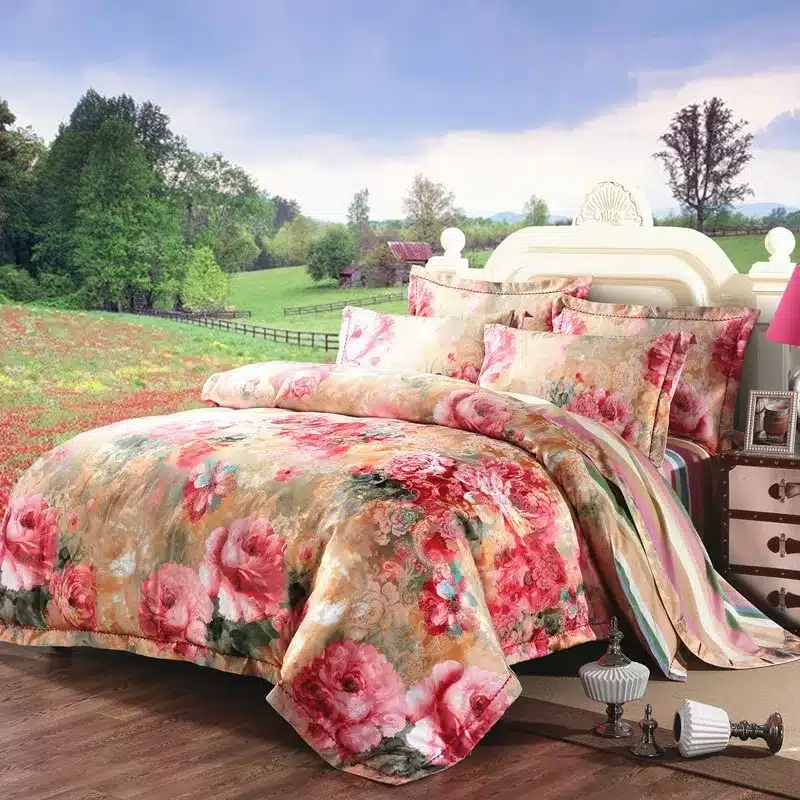 100% cotton bule jacquard floral luxury bedding sets queen king size duvet cover bed sheet set,bed set bed linen pillowcase 67