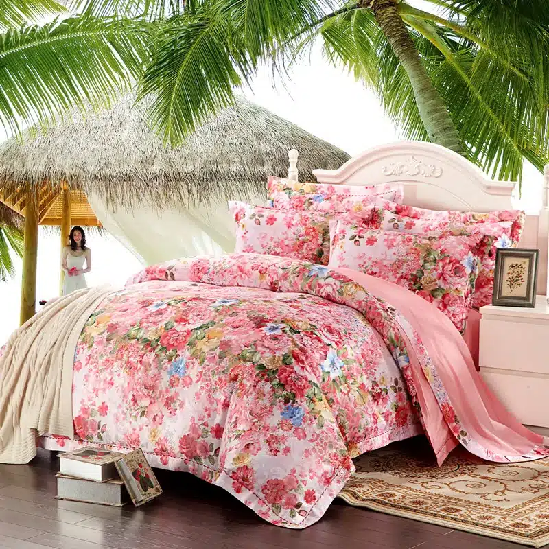 100% cotton bule jacquard floral luxury bedding sets queen king size duvet cover bed sheet set,bed set bed linen pillowcase 71