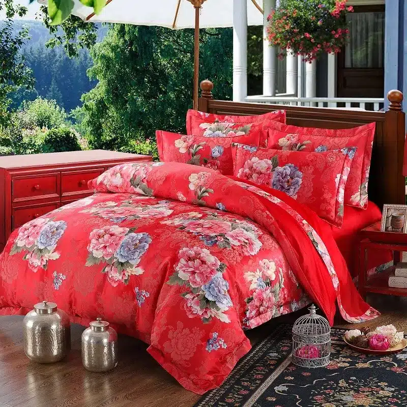 100% cotton bule jacquard floral luxury bedding sets queen king size duvet cover bed sheet set,bed set bed linen pillowcase 76