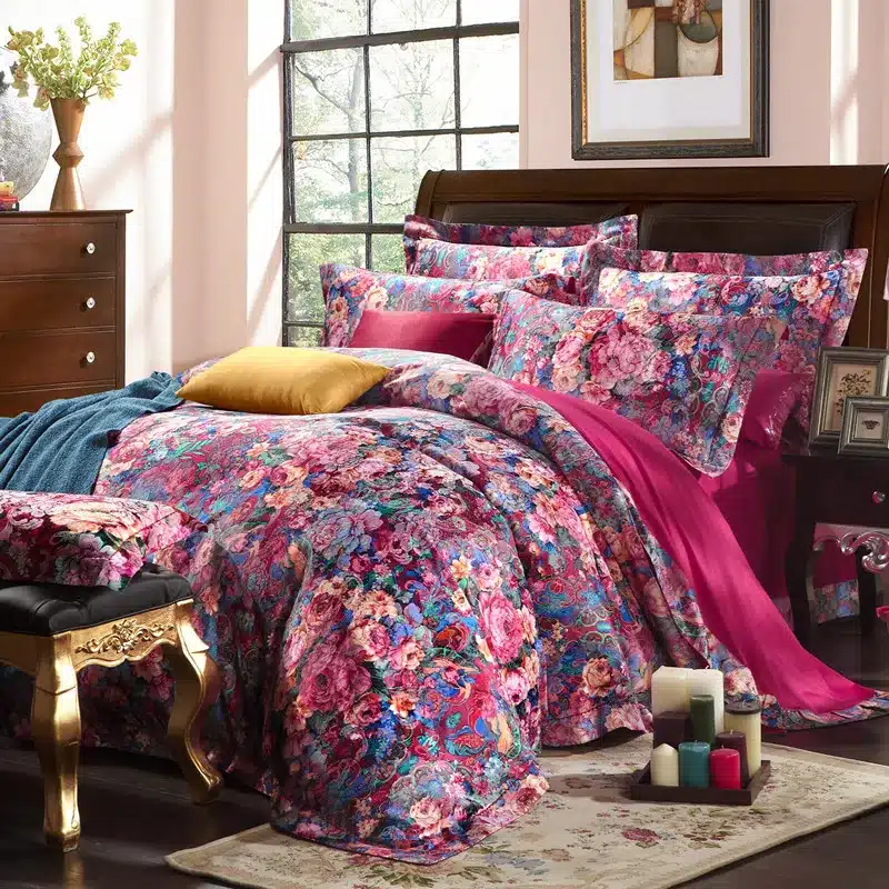 100% cotton bule jacquard floral luxury bedding sets queen king size duvet cover bed sheet set,bed set bed linen pillowcase 80