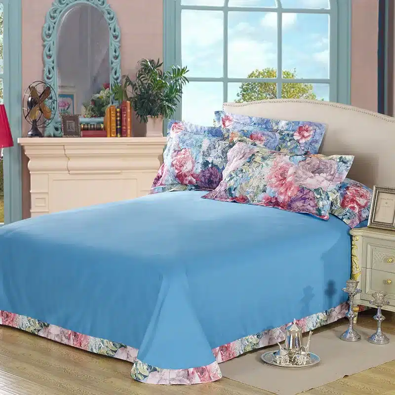 100% cotton bule jacquard floral luxury bedding sets queen king size duvet cover bed sheet set,bed set bed linen pillowcase 90