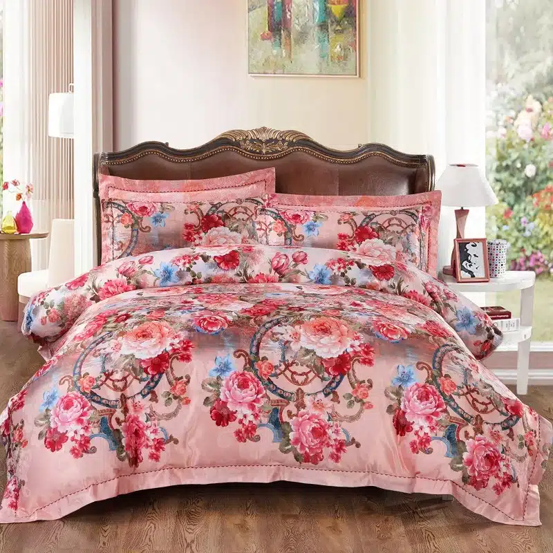 100% cotton bule jacquard floral luxury bedding sets queen king size duvet cover bed sheet set,bed set bed linen pillowcase 98