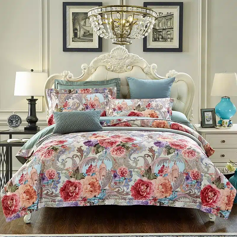 100% cotton bule jacquard floral luxury bedding sets queen king size duvet cover bed sheet set,bed set bed linen pillowcase 106