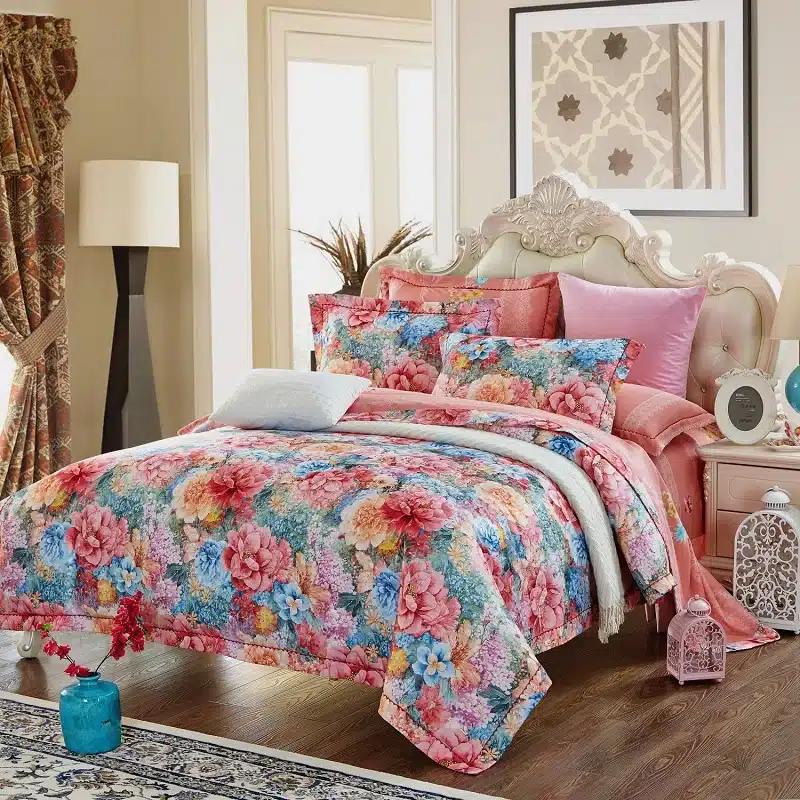 100% cotton bule jacquard floral luxury bedding sets queen king size duvet cover bed sheet set,bed set bed linen pillowcase 110