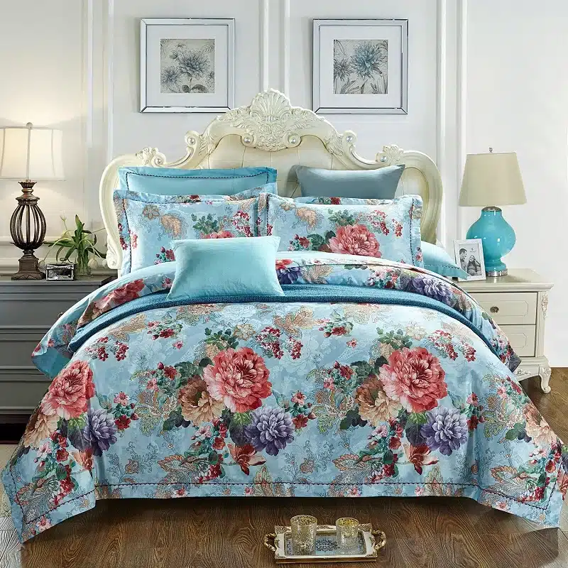 100% cotton bule jacquard floral luxury bedding sets queen king size duvet cover bed sheet set,bed set bed linen pillowcase 113