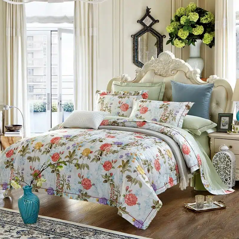 100% cotton bule jacquard floral luxury bedding sets queen king size duvet cover bed sheet set,bed set bed linen pillowcase 117