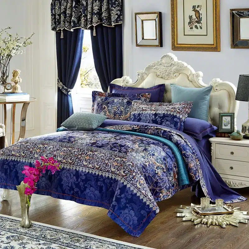 100% cotton bule jacquard floral luxury bedding sets queen king size duvet cover bed sheet set,bed set bed linen pillowcase 125