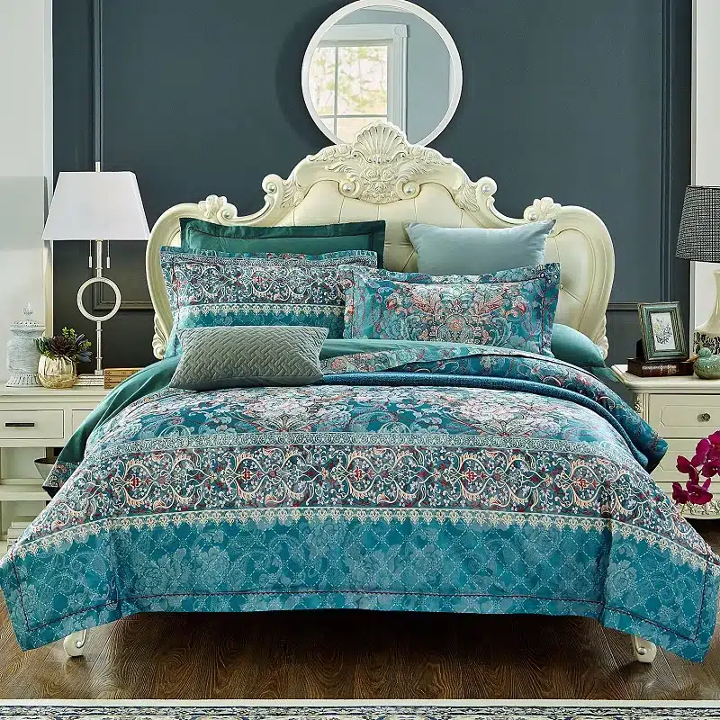 100% cotton bule jacquard floral luxury bedding sets queen king size duvet cover bed sheet set,bed set bed linen pillowcase 128