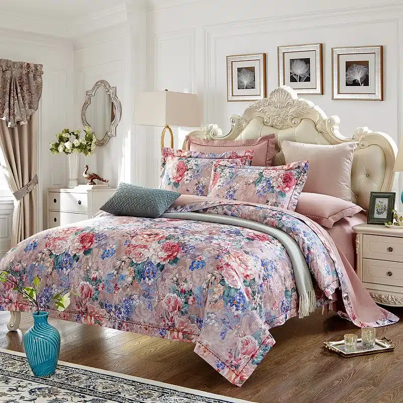 100% cotton bule jacquard floral luxury bedding sets queen king size duvet cover bed sheet set,bed set bed linen pillowcase 132
