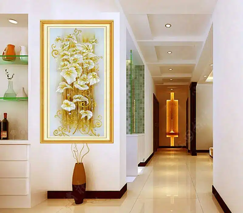 5d Diy Diamond Painting Cross Stitch Golden Lily Diamond Embroidery Flowers Crystal Round Diamond Mosaic Pictures Needlework 16
