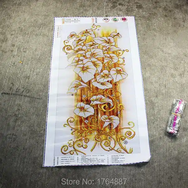 5d Diy Diamond Painting Cross Stitch Golden Lily Diamond Embroidery Flowers Crystal Round Diamond Mosaic Pictures Needlework 17