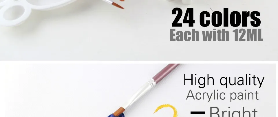 Water-resistant 24 Colors 12ML Tube Acrylic Paint set color Nail glass Art Painting paint for fabric Drawing Tools For Kids DIY 21