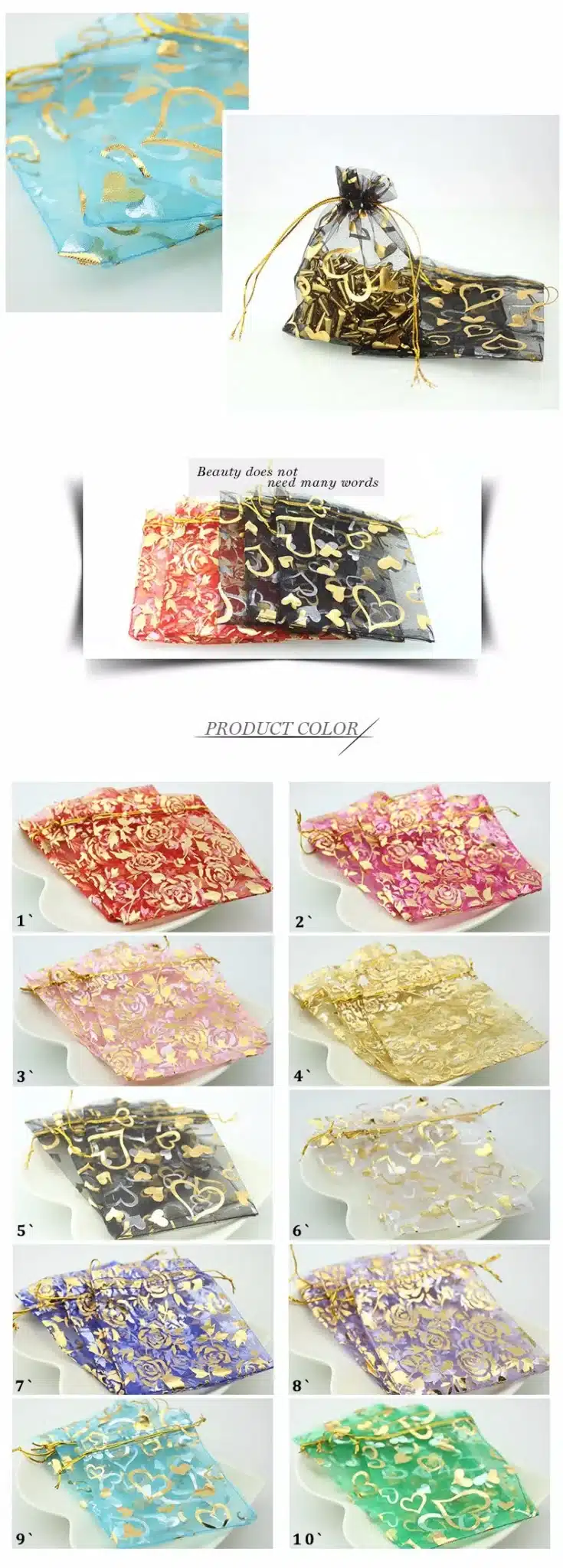 Organza Bag Packaging Bags Wedding Gift Bags 100pcs/pack Random Mix Drawable Organza Pouches10x12cm Bolsas de Organza Bags 2