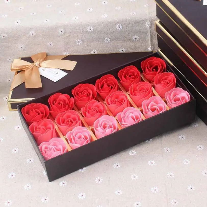 Rose Soap Flower Scented Soap Flower Petals 18 Heads With Box For Valentine's Day Birthday Gift Artificial Flowers For Decor 19