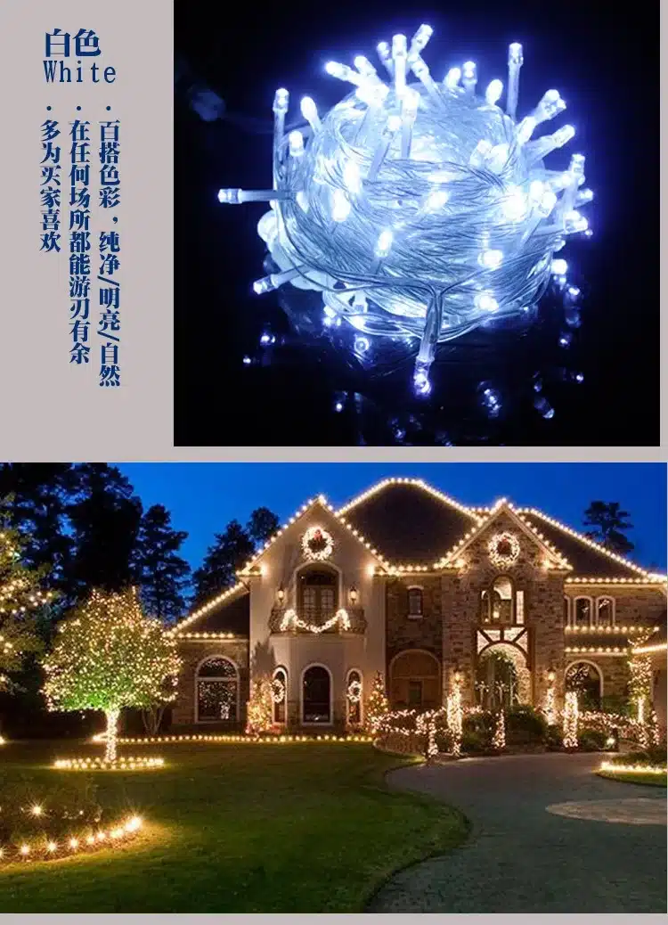 10m 220V LED Light Strap Lamp White Waterproof For Home Garden Christmas Decoration Outdoor Indoor Decor Christmas Tree Ornament 14