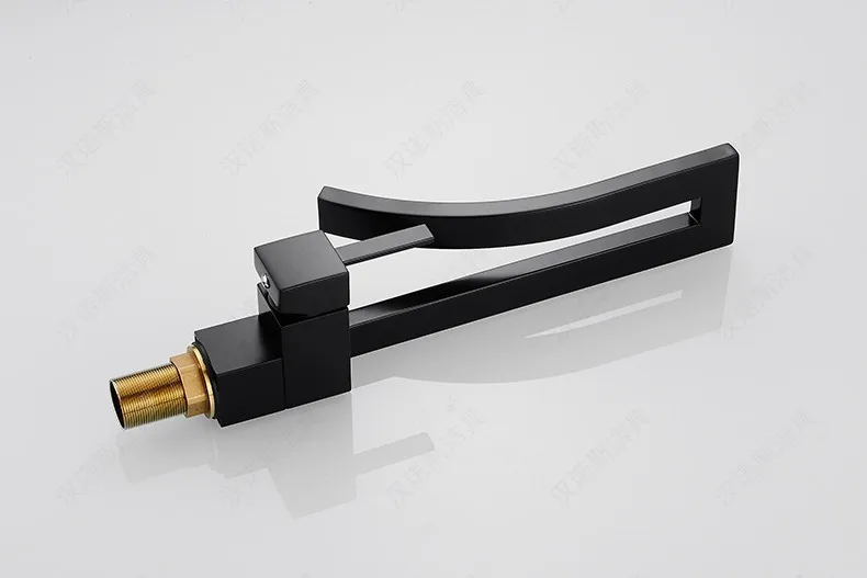 Sallin Black Brass Basin Faucet Single Handle Waterfall Basin Mixer Tap Hot And Cold Bathroom Faucet Sink Waterfall Faucet 10