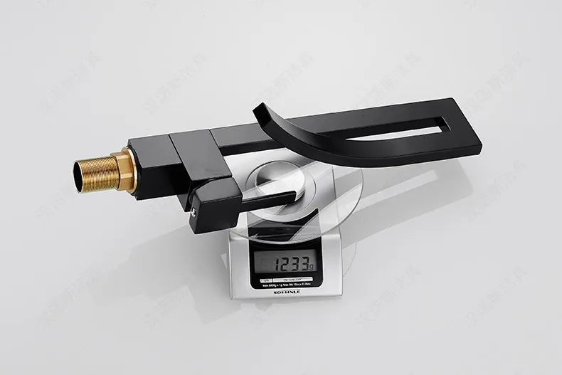 Sallin Black Brass Basin Faucet Single Handle Waterfall Basin Mixer Tap Hot And Cold Bathroom Faucet Sink Waterfall Faucet 14
