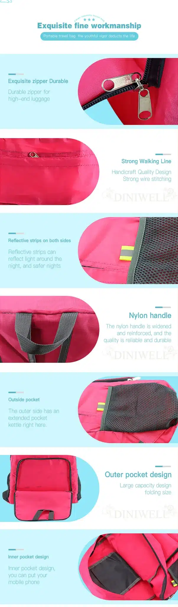 DINIWELL Lightweight Waterproof Foldable Travel Backpack Bag Daypack Sports Hiking Travel Storage Bag Organizer 11