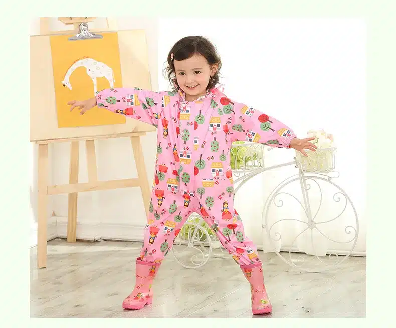 1-9 years old Kids Jumpsuit baby One-Piece Cartoon Kid students Hooded Raincoat Suit Children rainwear and rain-proof pants Set 2