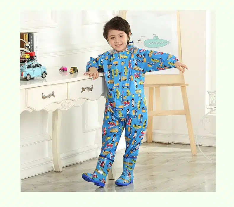 1-9 years old Kids Jumpsuit baby One-Piece Cartoon Kid students Hooded Raincoat Suit Children rainwear and rain-proof pants Set 5