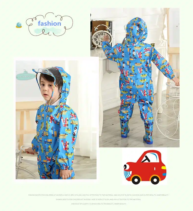 1-9 years old Kids Jumpsuit baby One-Piece Cartoon Kid students Hooded Raincoat Suit Children rainwear and rain-proof pants Set 6