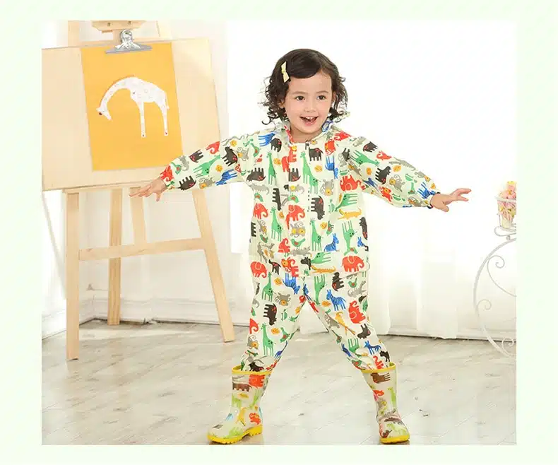 1-9 years old Kids Jumpsuit baby One-Piece Cartoon Kid students Hooded Raincoat Suit Children rainwear and rain-proof pants Set 7