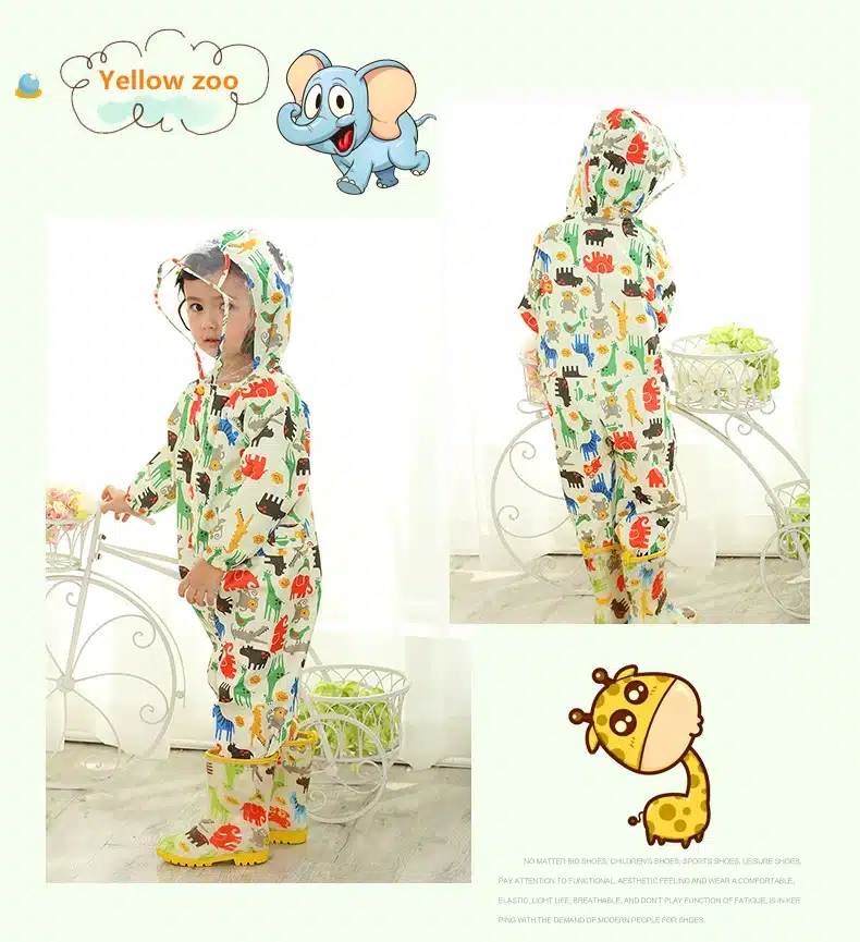 1-9 years old Kids Jumpsuit baby One-Piece Cartoon Kid students Hooded Raincoat Suit Children rainwear and rain-proof pants Set 8