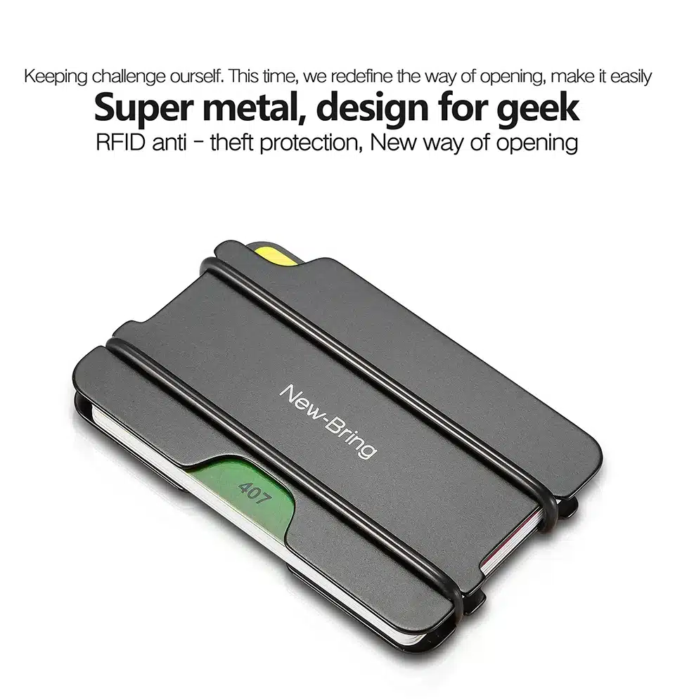 NewBring Fashion Metal ID Credit Card Holder Black Pocket Box Business Cards Wallet With RFID Anti-chief Wallet Men 2