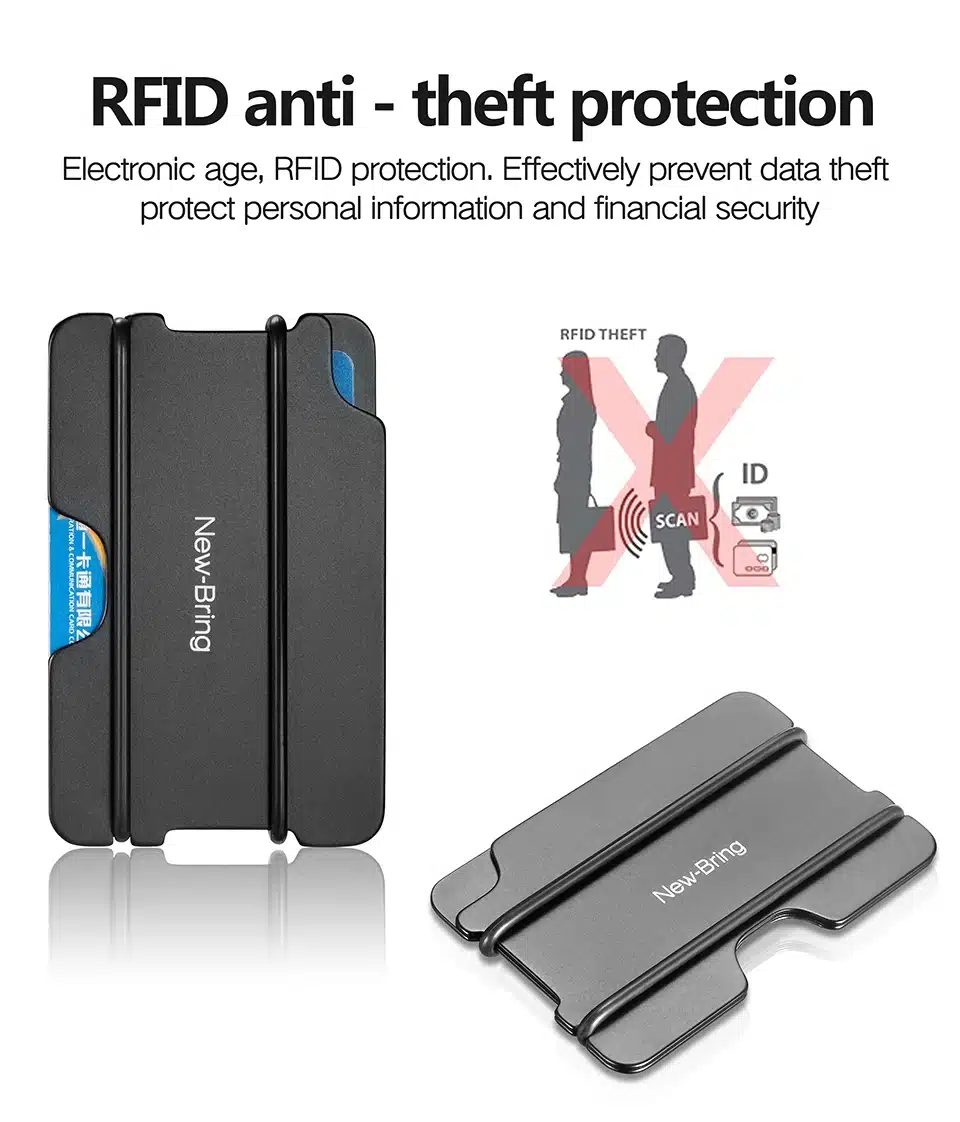 NewBring Fashion Metal ID Credit Card Holder Black Pocket Box Business Cards Wallet With RFID Anti-chief Wallet Men 4