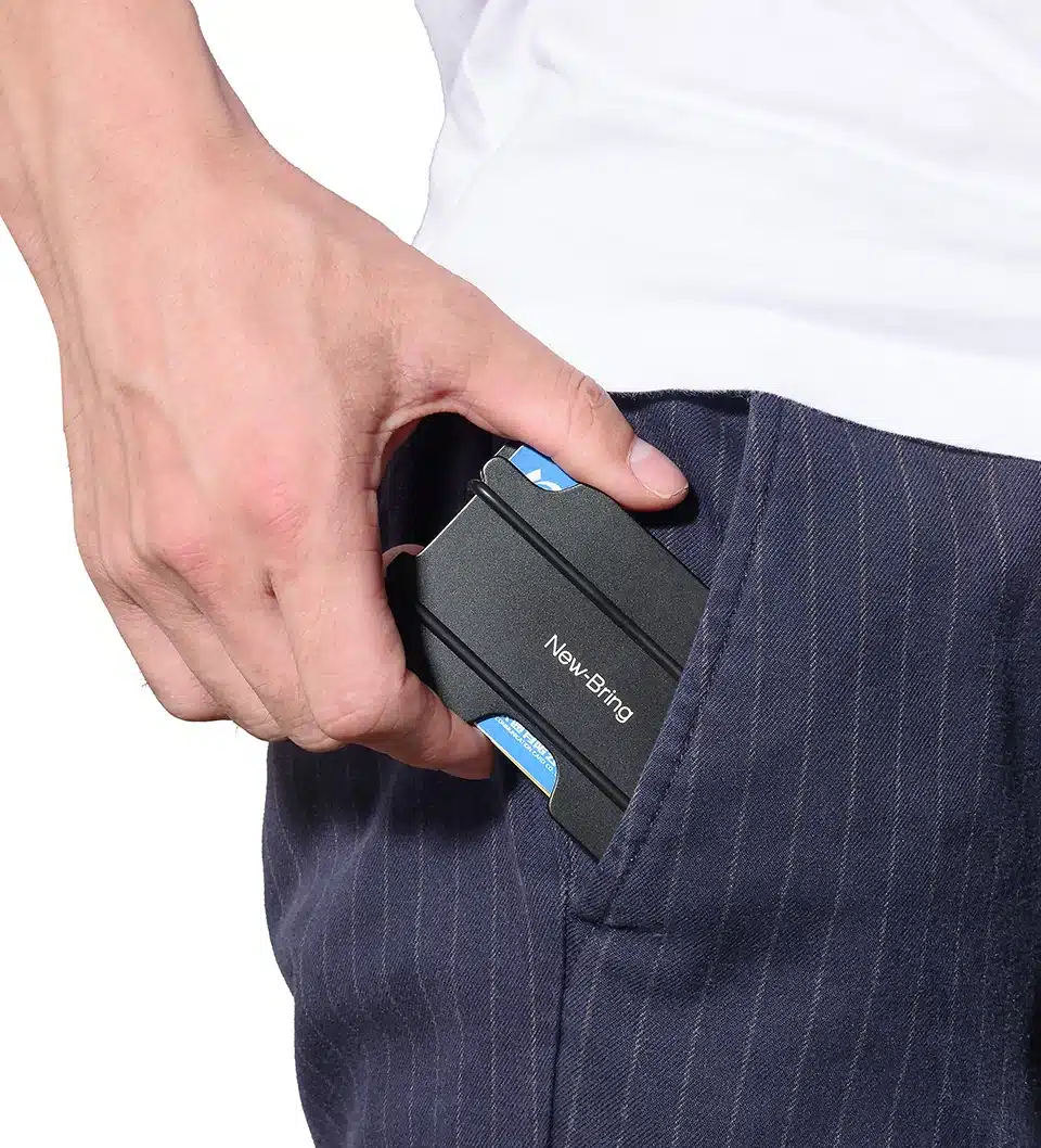 NewBring Fashion Metal ID Credit Card Holder Black Pocket Box Business Cards Wallet With RFID Anti-chief Wallet Men 5